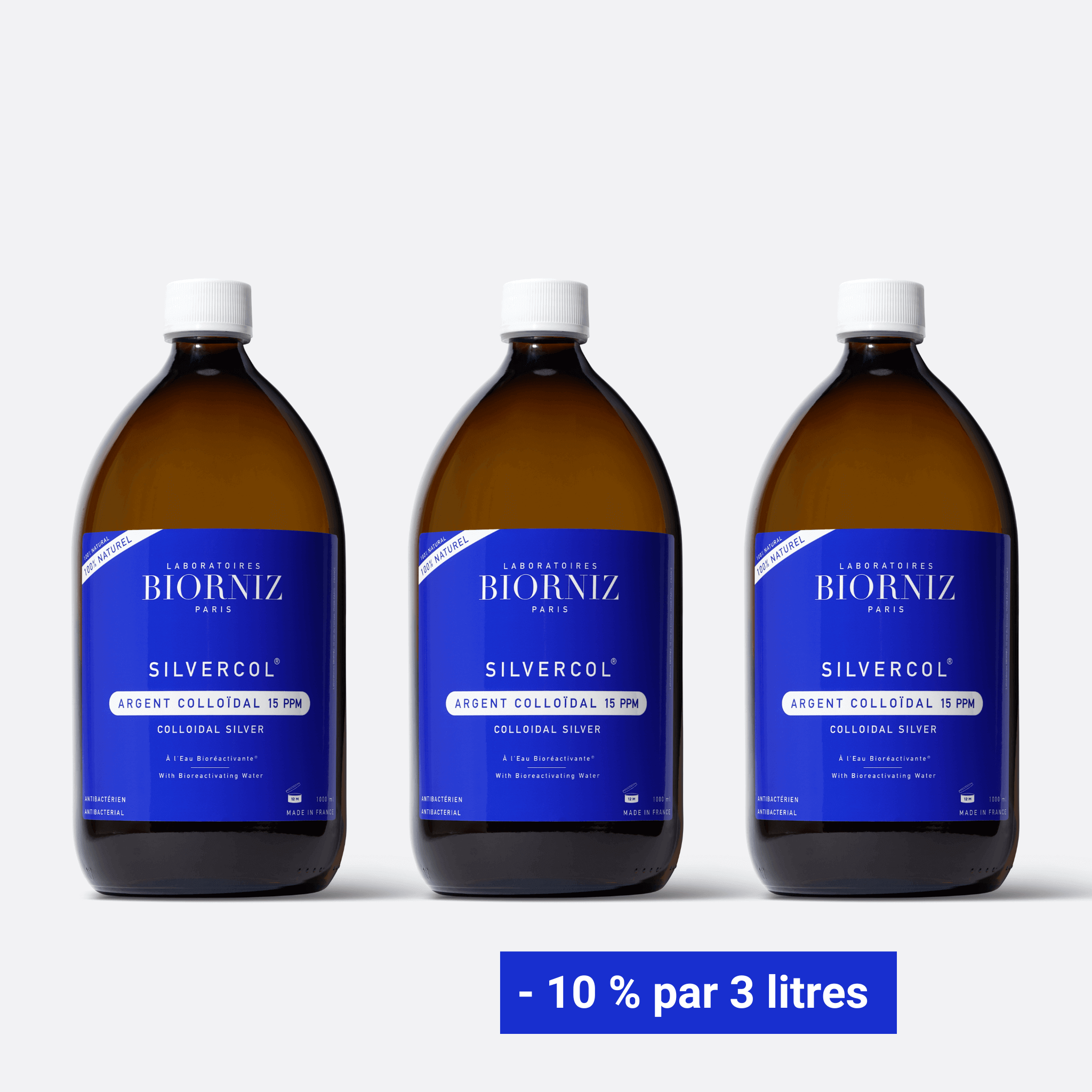 3 flacons d'argent colloïdal 15 PPM 1000 ml - Offre remisée