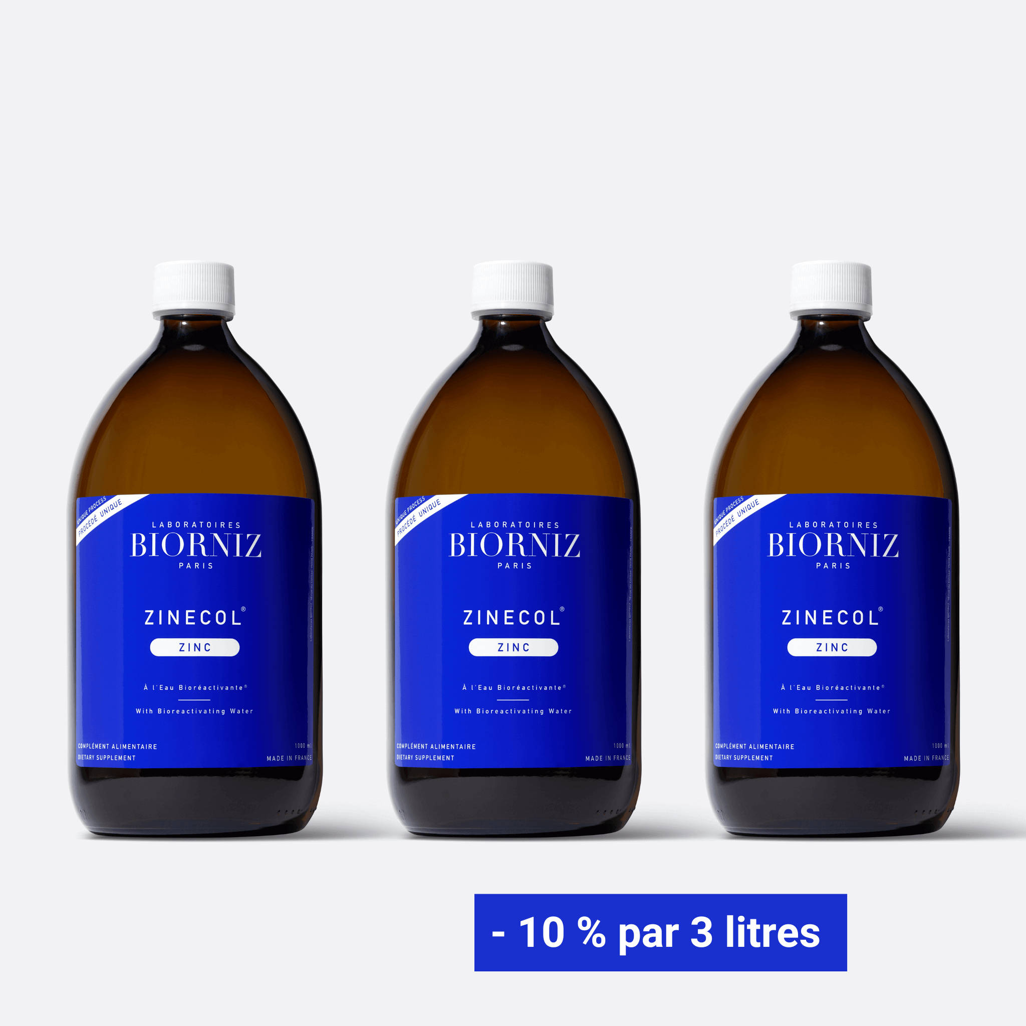 3 flacons de ZINECOL Zinc liquide 1000 ml - Offre remisée